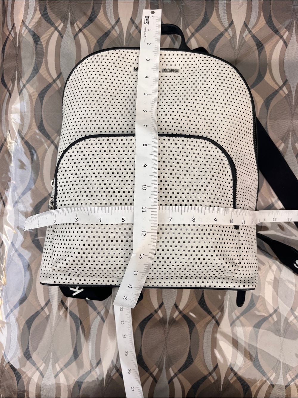 Michael Kors White Perforated Backpack with Black Trim - Picture 9 of 10